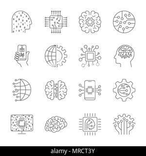 Künstliche Intelligenz. AI Icon Set. Einfache Piktogramme pack. Hub vector Abbildung auf einem weißen Hintergrund. Moderne outline style Icons Sammlung Stock Vektor