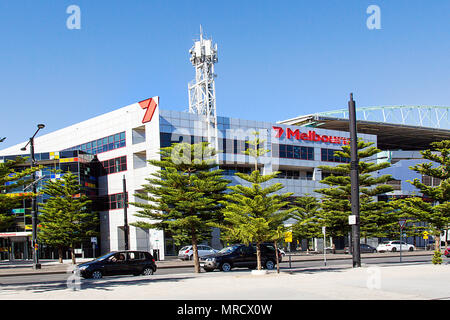 Melbourne, Australien: 07 April, 2018: Melbourne City Marina ist von 7 übersehen - Melbourne TV-Studio Hafen Esplanade. Stockfoto