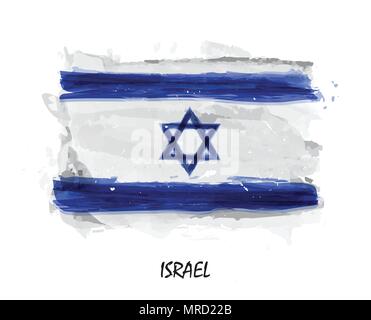 Realistische Aquarellmalerei Flagge Israels. Vektor. Stock Vektor