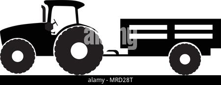 Traktor mit Anhänger silhouette Vektor-illustration isoliert Stock Vektor