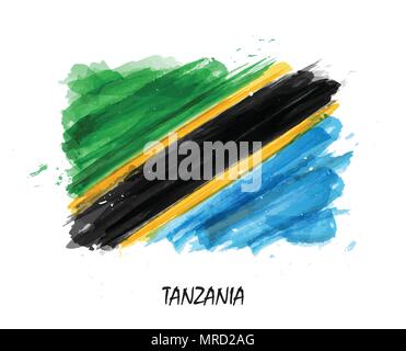 Realistische Aquarellmalerei Flagge Tansania. Vektor. Stock Vektor