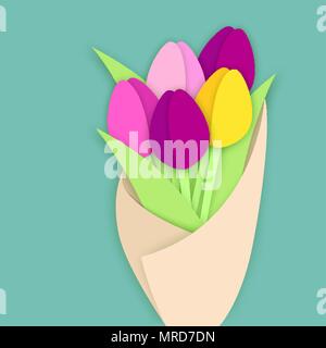 Blumenstrauß aus fünf Papier schneiden Tulip Blumen im Handwerk Papier Stock Vektor