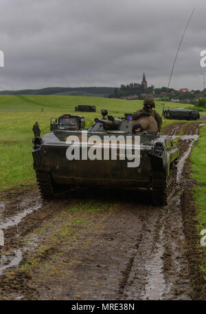 Im Bild: rumänische und polnische Truppen die Durchführung von Force integration Training in Cincu. Übung Noble Jump ist ein Meilenstein für die NATO dieses Jahr, da es die erste große Übung, in der bedeutende Kräfte und ihre Anlagen in ganz Europa bewegt werden, um die Fähigkeit der Allianz zu schnell Kräfte, wo sie gebraucht werden, um zu verhindern, dass Konflikte bereitstellen zu demonstrieren. Stockfoto