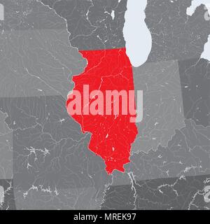 Der USA-Karte von Illinois State mit Papier schneiden. Hand gemacht. Flüsse und Seen sind dargestellt. Bitte sehen Sie sich meine anderen Bilder von kartographischen Serie Stock Vektor