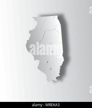 Der USA-Karte von Illinois State mit Papier schneiden. Hand gemacht. Flüsse und Seen sind dargestellt. Bitte sehen Sie sich meine anderen Bilder von kartographischen Serie Stock Vektor