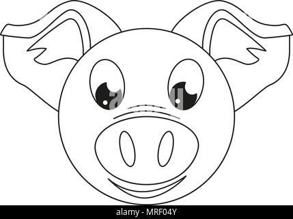 Line Art schwarze und weiße Schwein Gesicht Stock Vektor