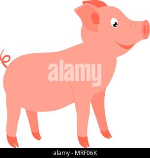 Bunte cartoon Happy stehend Schwein Seitenansicht Stock Vektor