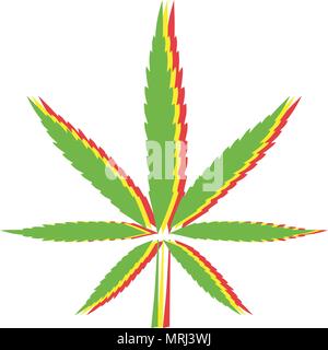 Rasta Flag mit Marihuana schwarze und weiße Blatt silhouette Sign Stock Vektor