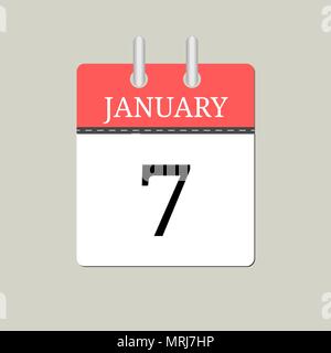 Web Icon Kalender flache Bauweise 7. Januar Weihnachten Stock Vektor