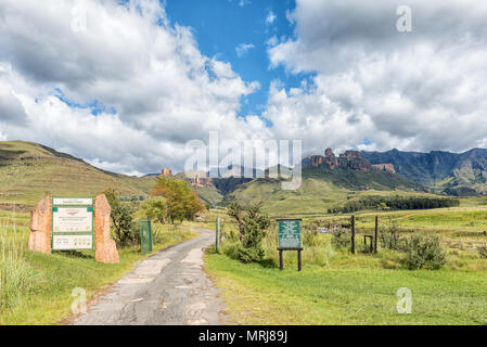 Garten Schloss, SÜDAFRIKA - 25. MÄRZ 2018: Eingang zum Garten Schloss in der Nähe von Underberg, Drakensberg Kwazulu-Natal Stockfoto