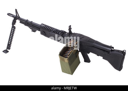 M60 Maschinengewehr mit amminition Klebeband isoliert auf weißem Stockfoto