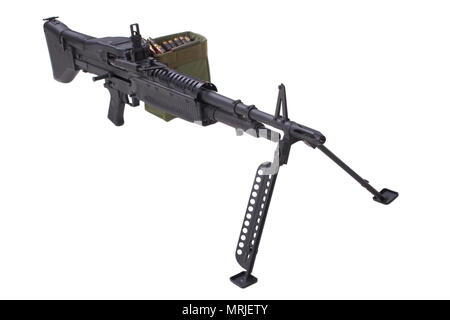 M60 Maschinengewehr mit amminition Klebeband isoliert auf weißem Stockfoto