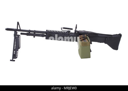 M60 Maschinengewehr mit amminition Klebeband isoliert auf weißem Stockfoto