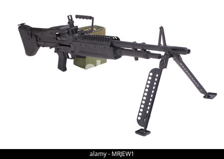 M60 Maschinengewehr mit amminition Klebeband isoliert auf weißem Stockfoto