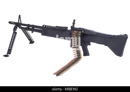 M60 Maschinengewehr mit amminition Klebeband isoliert auf weißem Stockfoto