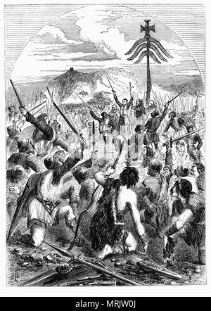 Die Schlacht der Standard, manchmal auch als "die Schlacht von Northallerton, in dem das englische Truppen unter dem Kommando von William von Aumale eine schottische Armee abgestoßen, fand am 22. August 1138 auf cowton Moor in der Nähe von Northallerton in Yorkshire. Die schottischen Truppen wurden von König David I. von Schottland geführt. Stephen König von England (Bekämpfung der aufständischen Barone im Süden) hatte ein Heer von hauptsächlich lokalen Milizen und fürstlichen Gefolge von Yorkshire und den Norden Midlands gesendet. Stockfoto