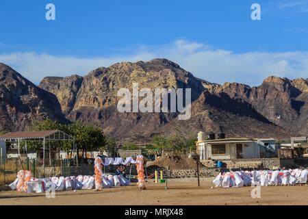 Bericht über das Leben und die Bewohner der Fischerei der Gemeinschaft La Manga, eine Kolonie, die scheint so marginal als privilegierte die Vorteile von Meer, suchen Stockfoto