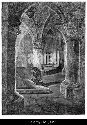 König Richard I. am Schrein des hl. Januarius, ein Märtyrer und Heiligen der Römisch-katholischen und den orthodoxen Kirchen in Neapel, Italien im Jahre 1189. Stockfoto