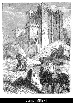 König Richard I. aka Richard Löwenherz (1157-1199) tödlich mit einem vergifteten Armbrust Bolzen oder Pfeil verwundet wurde, abgefeuert vom Schloss von chalus von Bertram de Gourdon vom 25. März 1199. Vor Richard, De Gourdon ihn von seinem Vater und zwei Brüder Tötung beschuldigt und Richard befreit die Gefangenen. Die Wunde wurde schnell bekannt gangrenous und Richard starb zwei Wochen später 6. April 1199 in den Armen seiner Mutter, und damit "seiner irdischen Tages' beendet. Aufgrund der Natur der Richards Tod, wurde es später als "der Löwe von der Ameise getötet wurde". Stockfoto