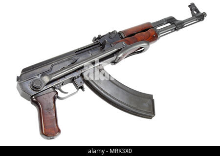 Seltene erste Modell AK 47 Sturmgewehr isoliert auf weißem Stockfoto