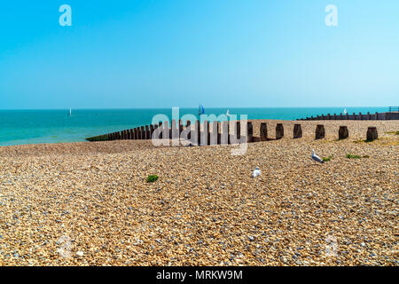 EASTBOURNE, Sussex, UK - Mai 20,2018: Eastbourne, einem beliebten Badeort in East Sussex, UK bietet mehr als 3 Meilen von der beträchtlichen Kiesstrände Stockfoto