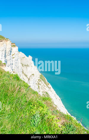 Blick auf die Felsen und das Meer von Beachy Head in der Nähe von Eastbourne, East Sussex, Großbritannien Stockfoto