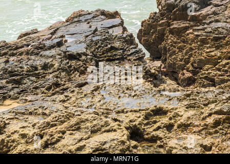 Felsen am Strand mit Wellen und splahes auf die Natur Stockfoto
