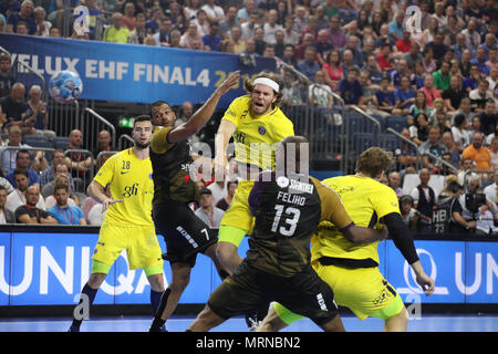 Mikkel Hansen, Nedim Remili (Paris Saint Germain) und Rock Feliho, Nicolas Claire (HBC Nantes) während der EHF Champions League Final 4, Halbfinale handball Match zwischen HBC Nantes und Paris Saint-Germain Handball am 26. Mai 2018 in der Lanxess-Arena in Köln, Deutschland - Foto Laurent Lairys/DPPI Stockfoto