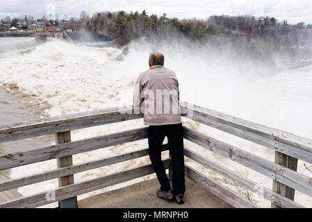 Die Leute zu beobachten die Chutes de la Chaudiere in Charny nahe Quebec City in voller Frühling Flut Stockfoto