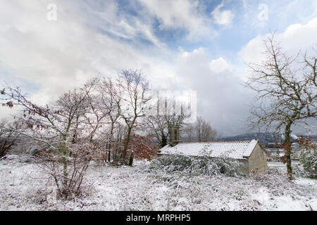 Schneefall in Galizien, Spanien. Stockfoto