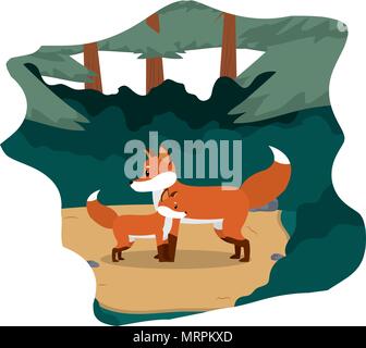 Cute fox Tier mit seinem Sohn in der Landschaft Stock Vektor