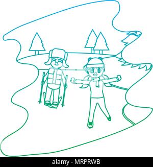 Degraded Linie spielen die Kinder im Eis und Winter Wetter Stock Vektor