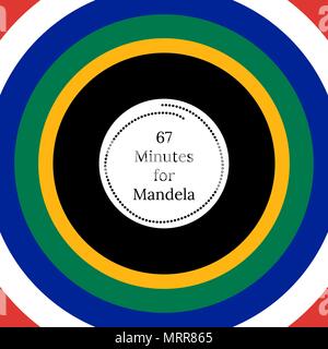 Nelson Mandela Internationaler Tag. 18. Juli. Das Konzept einer politischen Urlaub. 67 Minuten für Mandela. Kreise mit Flagge der Republik South Afri Stock Vektor