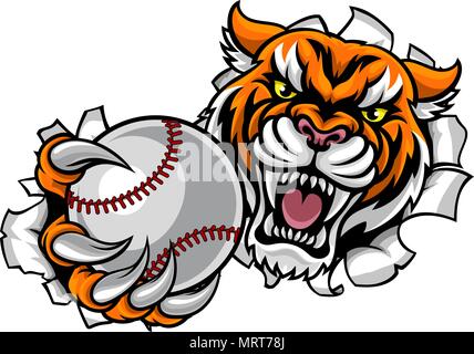 Tiger Holding Baseball Ball brechen Hintergrund Stock Vektor