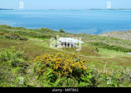 Innisidgen unteren Grabkammer, die St Mary's, Isles of Scilly, Cornwall, Großbritannien Stockfoto