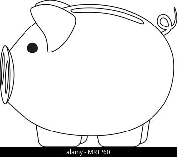 Line Art schwarz und weiß rosa Sparschwein Stock Vektor