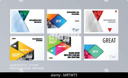 Material Design style Präsentationsvorlage mit bunten Rechtecken Schatten. Abstract vector Moderne horizontale Banner Stock Vektor