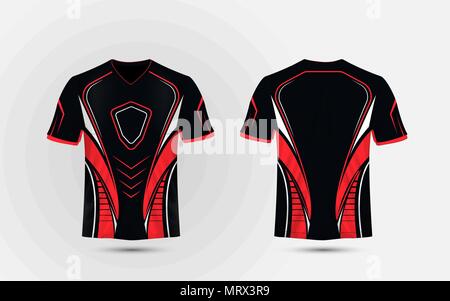 Schwarz, Rot und Weiß Layout e Sport t-shirt design Template Stock Vektor