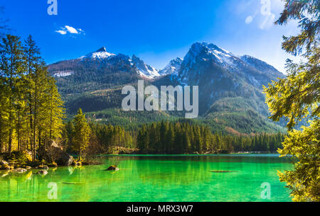 Idyllischer Blick von Hintersee in den bayerischen Alpen - Deutschland Stockfoto