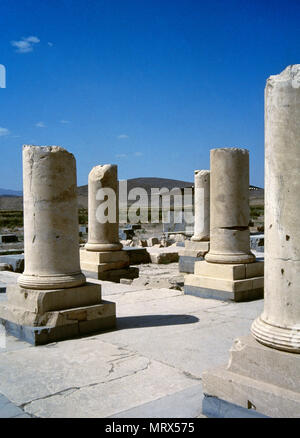 Pasargadae, der Iran. Ruinen von privaten des Großen Palastes. Es war der Palast von Kyros, Achämenidischen König von Persien (559-530 v. Chr.), der Gründer der Achämenidischen Reiches. Pasargadae war die Hauptstadt des achämenidischen Reiches unter Kyros II., der seinen Bau ausgestellt hatte. Stockfoto