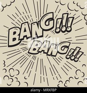 Bang. Comic Stil Phrase auf Hintergrund mit Speed Lines. Design Element für Poster, Karten, Flyer, Banner. Vektorbild Stock Vektor