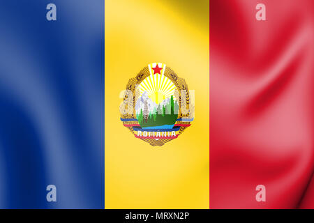 3D-Flagge Rumänien (1965-1989). 3D-Darstellung. Stockfoto