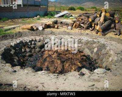 Backofen mit der Agave pine aka pinas am Prozess der Tequila Produktion in Oaxaca, Mexiko Stockfoto