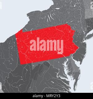 Der USA-Karte von Pennsylvania. Hand gemacht. Flüsse und Seen sind dargestellt. Bitte sehen Sie sich meine anderen Bilder von kartographischen Serie - sie sind alle sehr de Stock Vektor