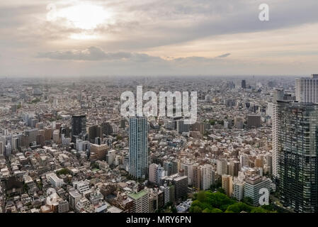 Schöne Luftaufnahme des westlichen Tokio bei Sonnenuntergang, Japan Stockfoto