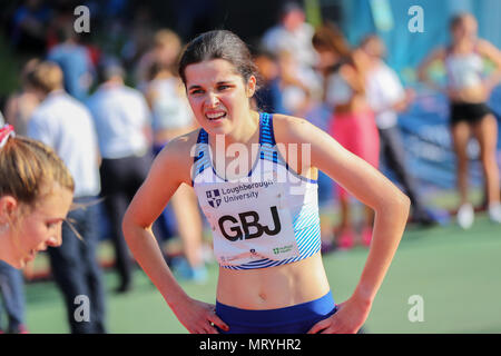 In Loughborough, England, 20, Mai, 2018. Holly Seite feiert Nach dem Gewinn 3000 der Frauen SC während der LIA 2018 Loughborough Internationale Athleti Stockfoto