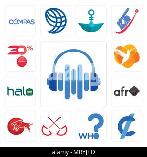 Satz von 13 Einfache editierbare Ikonen wie audio-visuelle, Cent, wer, Regenschirm, Stier, Afro, Halo, Kolibris, 30 % Rabatt für mobile verwendet werden, die Web-UI Stock Vektor