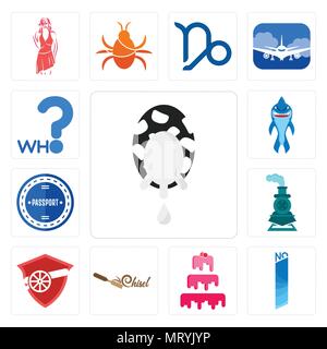 Satz von 13 Einfache editierbare Symbole wie Milch Unternehmen, Nr. 1, Kuchen, Meißel, Reisepass Stempel, shark Maskottchen, die für Mobile verwendet werden können, Web-UI Stock Vektor