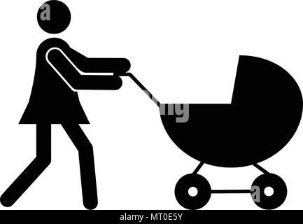 Mutter mit Kinderwagen Symbol auf weißem Hintergrund Stock Vektor