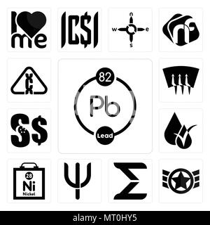 Satz von 13 Einfache editierbare Ikonen wie chemische, Luftwaffe, Sigma, Psi, Nickel, hypoallergen, Singapur Dollar, Defroster, karzinogen kann verwendet werden für Stock Vektor